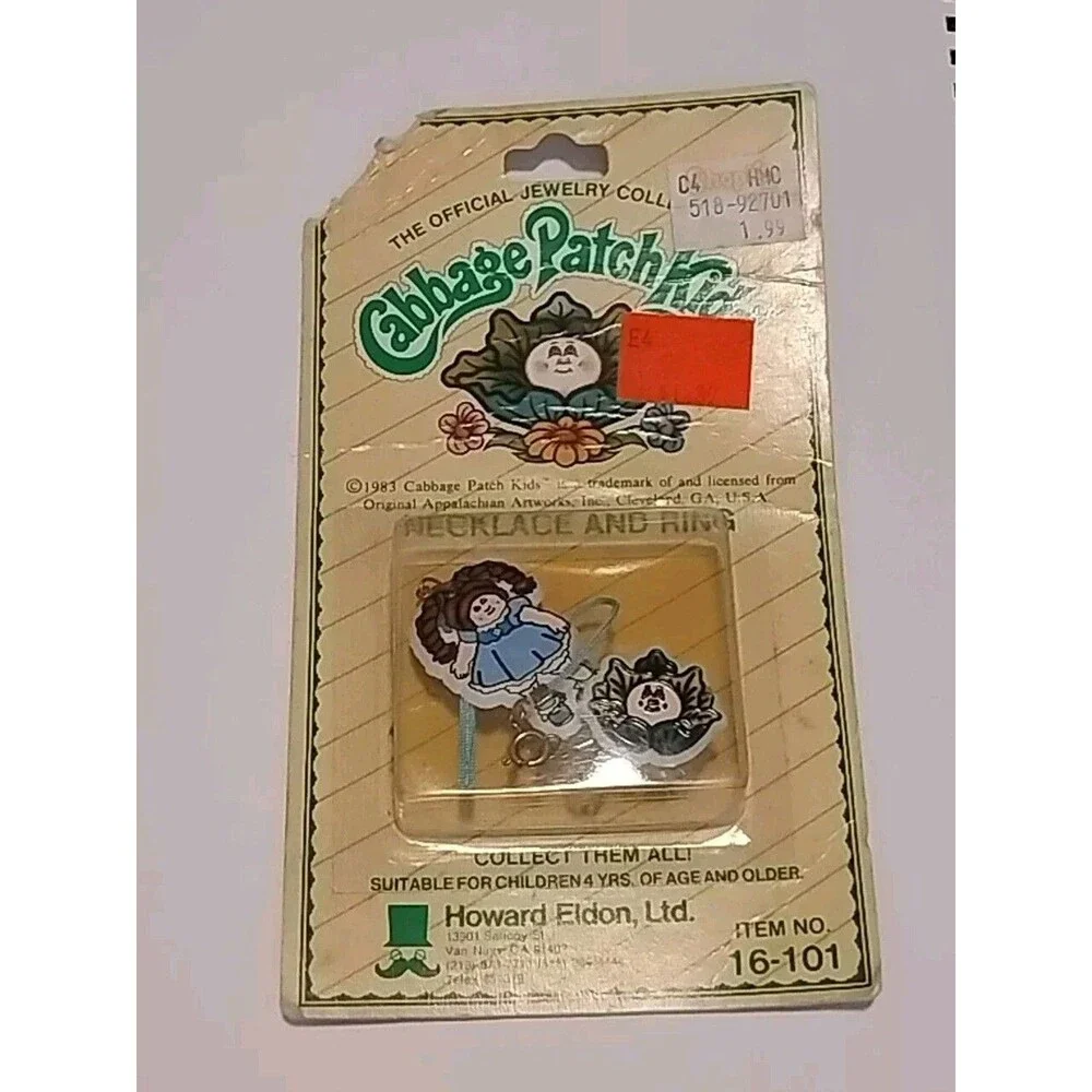 Cabbage Patch Kids Jewelry Set Plastic Necklace Ring Vintage 1983 #1